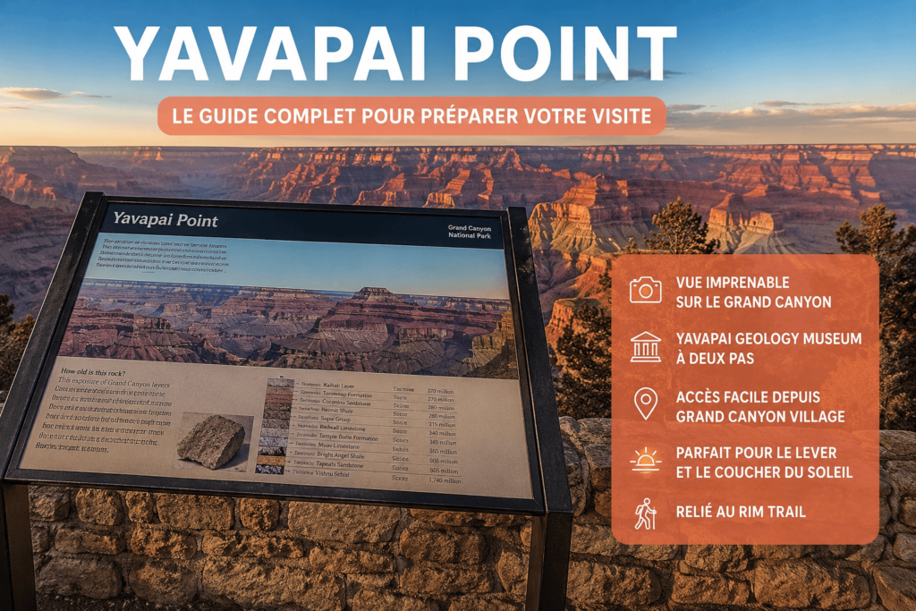 Yavapai Point au Grand Canyon sur le South Rim avec vue sur les falaises et les couches géologiques du canyon